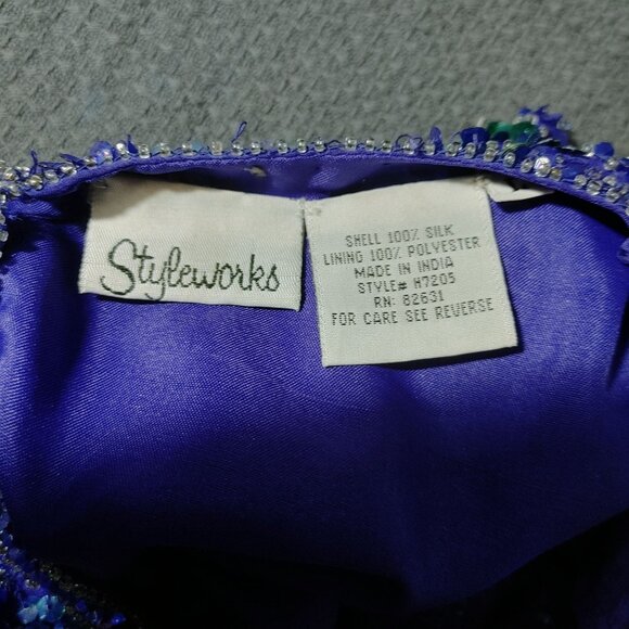 Vintage Styleworks Sequined Silk & Polyester Top Short Sleeve Blue & Green Women - Picture 2 of 10